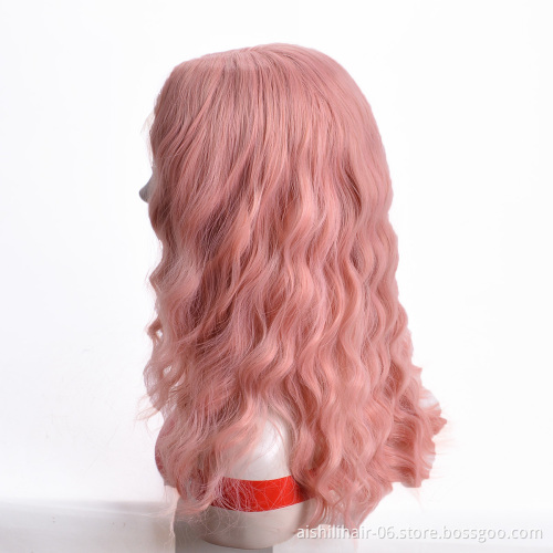 Aishili high quality lace front wigs pink nature wave jerry loose wave lace front synthetic wigs for black women
